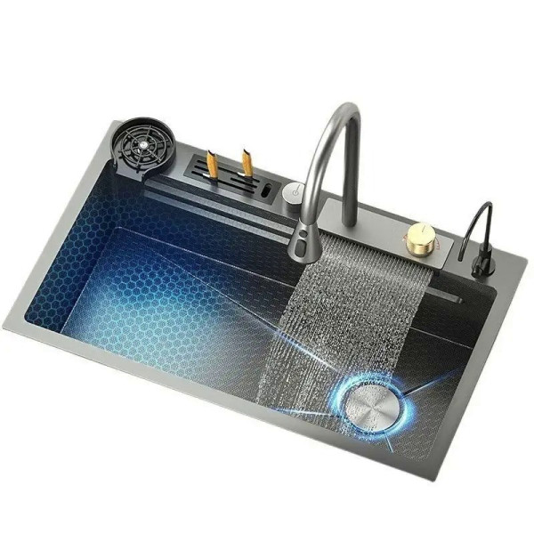 Кухонная раковина водопад Willda,кухонная мойка водопад темно-серая 75х46х22 (214504870)