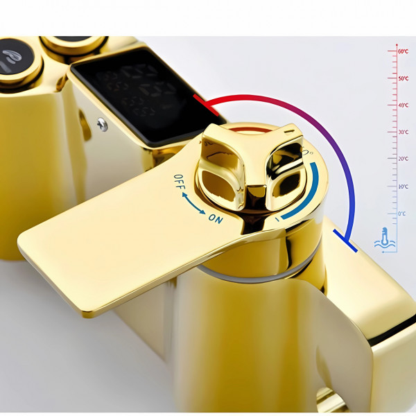 Душевая система хром золото,термостатический набор для душа-4 функции (909376022)