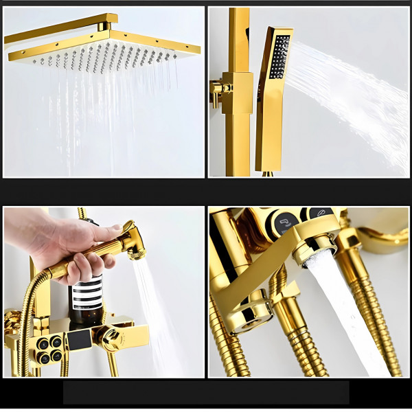 Душевая система хром золото,термостатический набор для душа-4 функции (909376022)