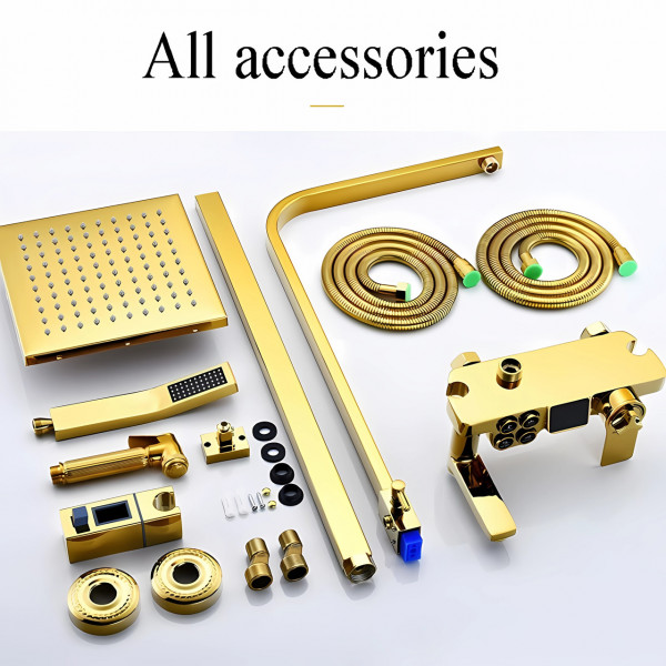 Душевая система хром золото,термостатический набор для душа-4 функции (909376022)