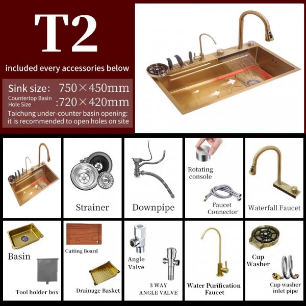 Кухонная раковина водопад Willda,кухонная мойка водопад ручной работы 75х46х22 (957605991)