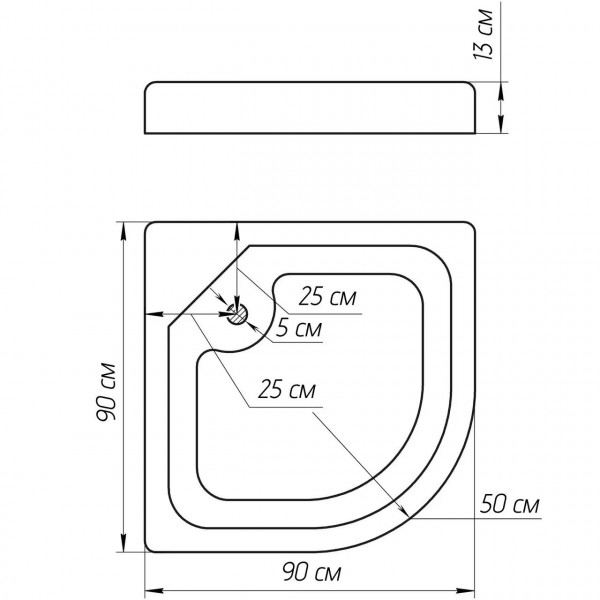 Душ піддон півкруглий BRAVO NYSA RL 90 (000015788)