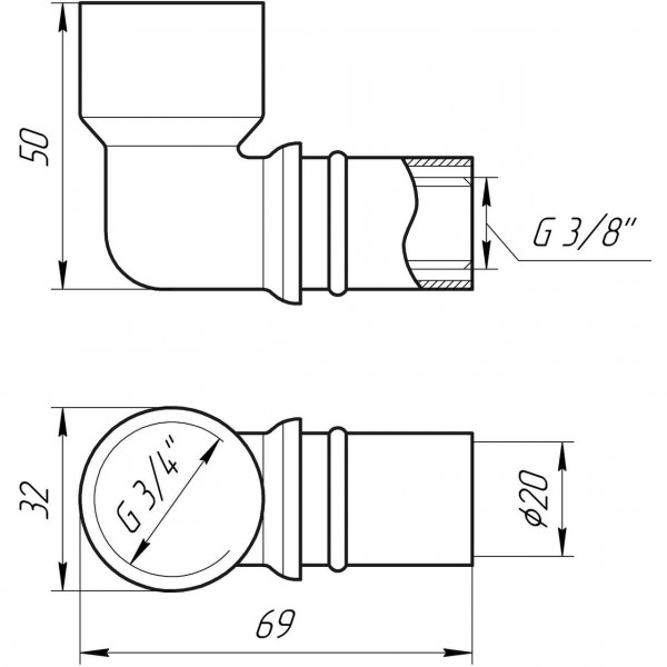 Уголок с внутренней резьбой пресс APE ITALY AP 152 3/4″х20 (000001732)