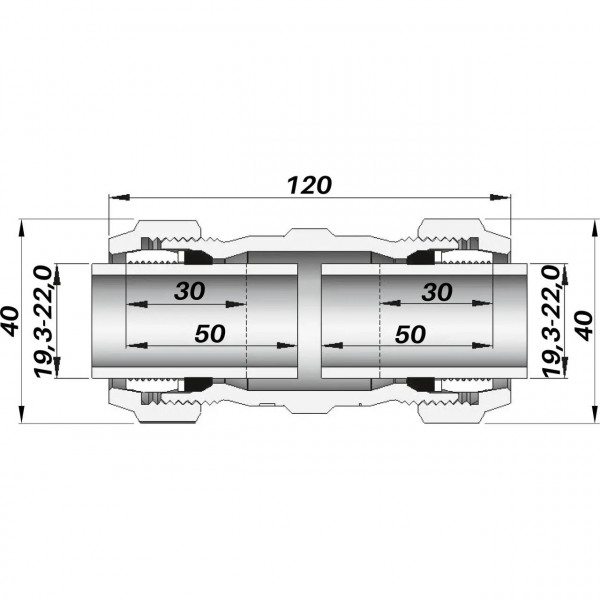 З'єднання зажимне пряме двостороннє DN15(19,3-22,0 мм) OK AGAflex (000027797)