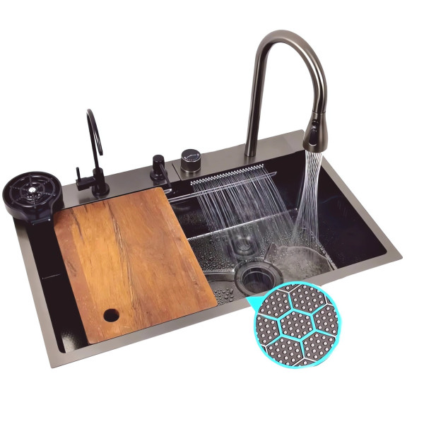 Кухонная раковина водопад темно-серая Willda,кухонная мойка водопад темно-серая 68х46х22 (313257414)