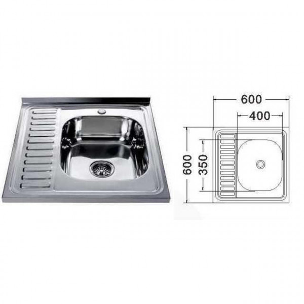 Мийка кухонна накладна прямокутна 600х600х180 Satin Right MR 6060 R E Mira (000014471)