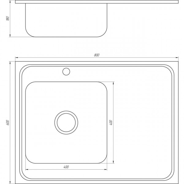 Мийка кухонна накладна прямокутна 800х600х180 Decor Left MR 8060 L D Mira (000014472)