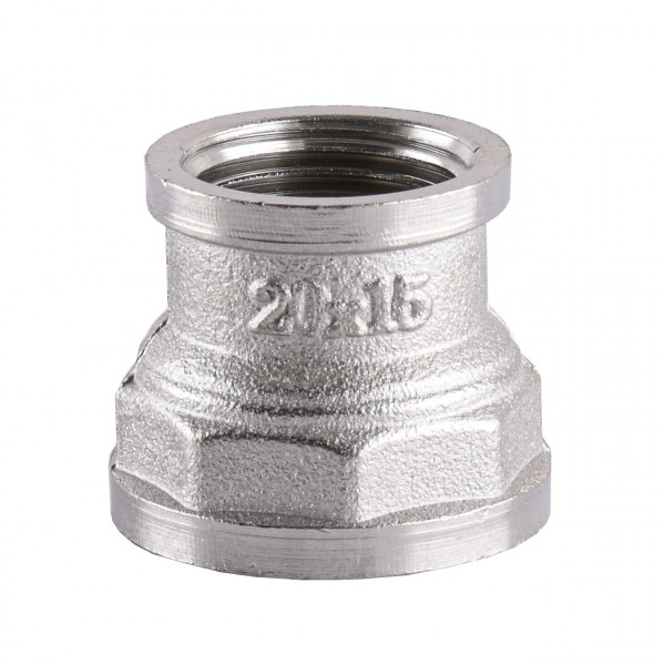 Муфта редукционная никелированная 3/4″ВР х 1/2″ВР штампованная облегченная А0306А(нк) VA