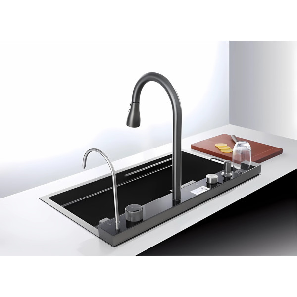 Кухонная раковина водопад темно-серая Willda,кухонная мойка водопад темно-серая 68х46х22 (810587844)