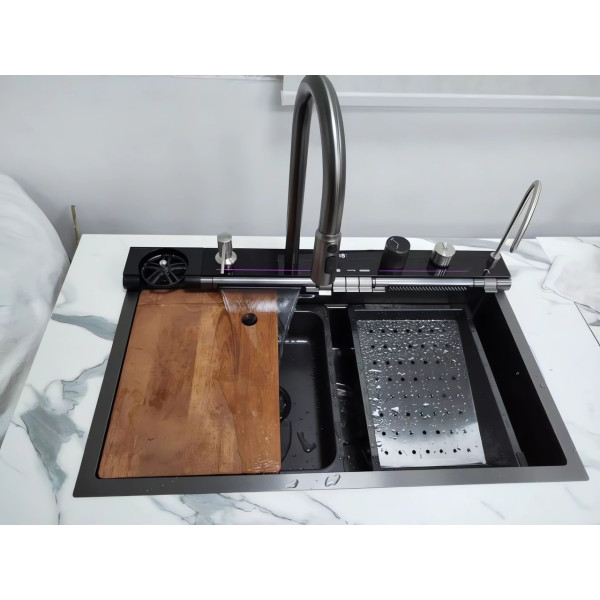 Кухонная раковина водопад Willda,кухонная мойка водопад темно-серая 75х46х22 (705021467)