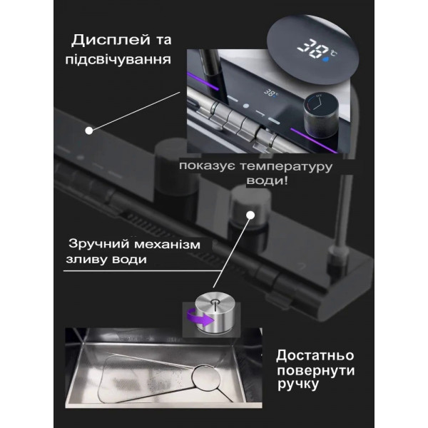 Кухонная раковина водопад Willda,кухонная мойка водопад темно-серая 75х46х22 (705021467)