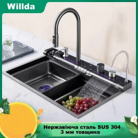 Кухонна раковина водоспад Willda, кухонна мийка водоспад темно-сіра 75х46х22 (354481631)