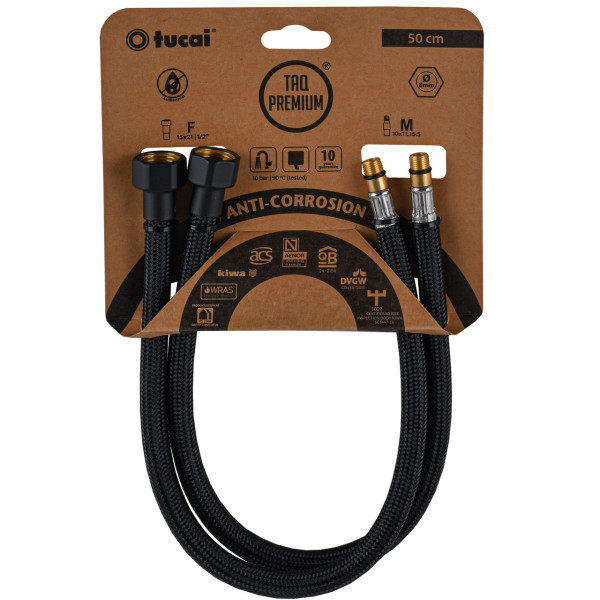 Шланг для змішувача TUCAI TAQ PREMIUM GRIF М10х1/2″ 0,5м. АНТИКОР. AСB ПАРА (Чорний Мат) 209965 (000029282)