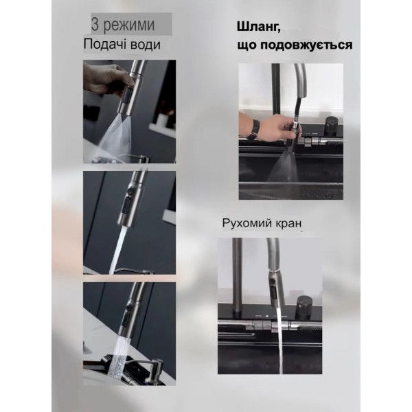 Кухонная раковина водопад темно-серая Willda,кухонная мойка водопад темно-серая 68х46х22 (280366361)