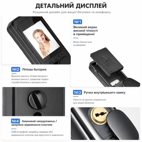 Смарт-замок K918 з відбитком пальця, паролем, M1-картою, OLED-дисплеєм та підтримкою Tuya (896603253)