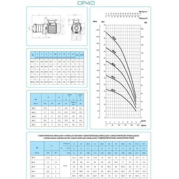 Насос відцентровий горизонтальний багатоступеневий OP-40/2 0.75 кВт SAER (14 м3/г, 21,5 м) (000015647)