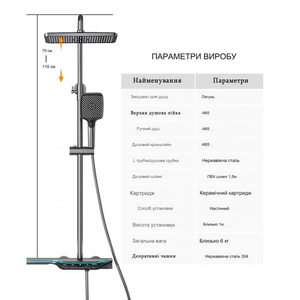 Душевая система с тропическим душем и автоматическим термостатом (421309087)