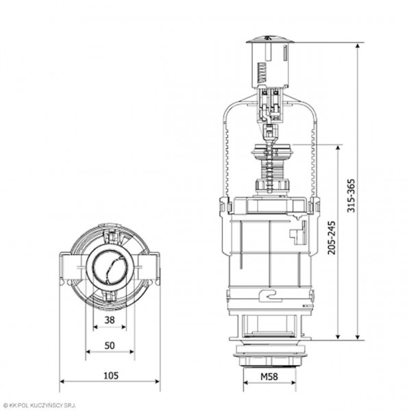 Двухфункциональный сливной клапан K.K.POL ZSD/206, 3/6л BIS(350/ZSD/206-00-T0) (000029388)