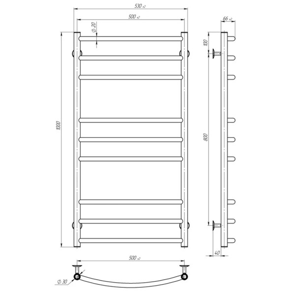 Полотенцесушитель UNIO LDE ЕU 1000-500-9 BLK Лесенка Дуга Элит электро черная (000029427)