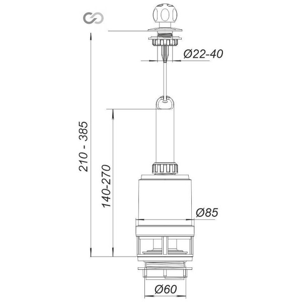 Комплект арматуры для сливного бачка с боковой подачей води 1/2 ″ та рычагом слива вверх АБу-2 (000029179)