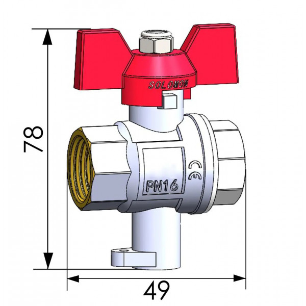 Кран шаровый полнопроходной для подключения термометра SOLOMON 1/2″ V1242 S (000029067)