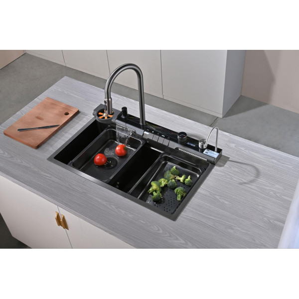 Кухонная раковина водопад Willda,кухонная мойка водопад темно-серая 75х46х22 (711030902)