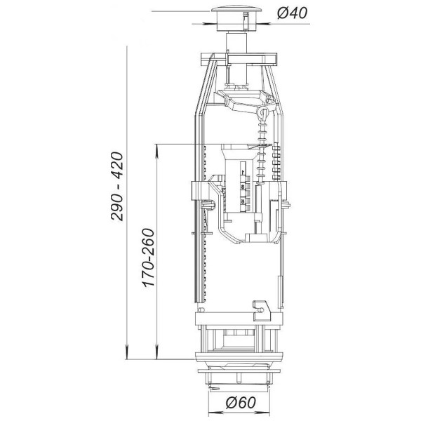 Комплект арматуры для сливного бачка с нижней подачей воды 1/2″, с одним режимом слива АБк-12 (000030903)