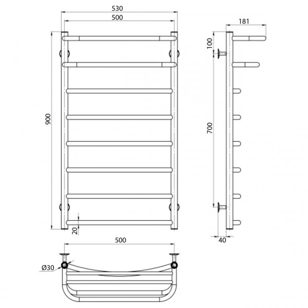 Рушникосушарка UNIO Op EU 900-500-8 Олівія з полицею електро (000030466)