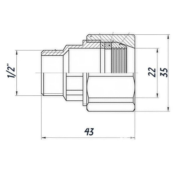 Соединение зажимное прямое для трубы Ø22мм 1/2″Н латунное LS332S OPTIMUM (000031015)