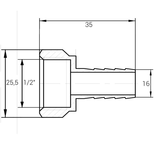 Штуцер 1/2″В 16мм нержавіючий SU3H1S OPTIMUM (000031538)
