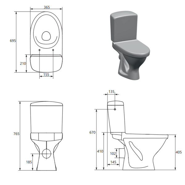 Компакт Cersanit 839 ЕKO II SIMPLEON 031 3/6 з кришкою поліпропілен металеве кріплення (UА) (000031034)
