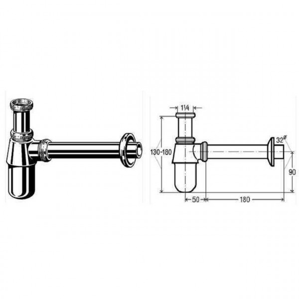 Сифон для раковины VIEGA 1 1/4″ х1 1/4″ метал. хром бутыл. б/г 100674 (000000820)