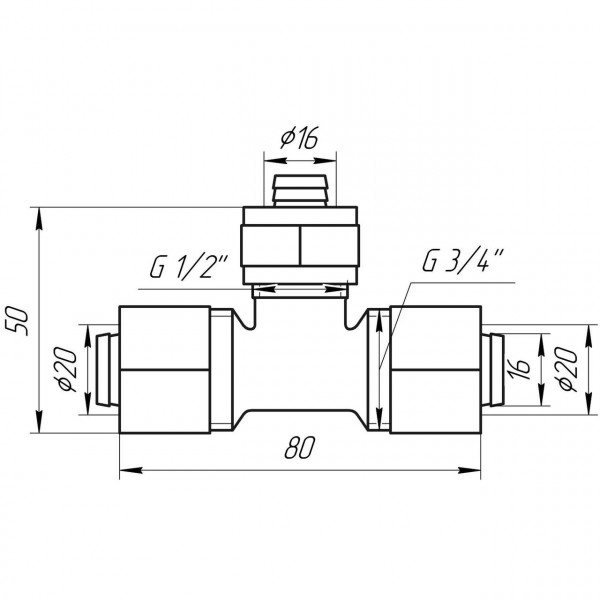 Тройник промежуточный APE ITALY 731 L 20x16x20 (000000901)