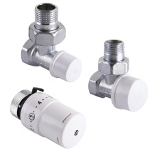 Набор Краны радиаторные угловые ARCO 1/2″ подача + обратка + термоголовкаа KC001 KCТ01 М30 (000004852)