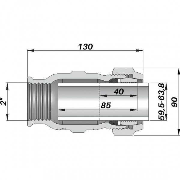 Соединение прямое зажимное с внутренней резьбой DN50(59,5-63,8 мм) х 2″ IK AGAflex (000005732)
