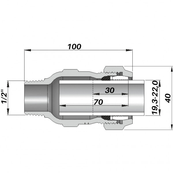 Соединение прямое зажимное с наружной резьбой DN15(19,3-22,0 мм) х 1/2″ AK AGAflex (000005733)