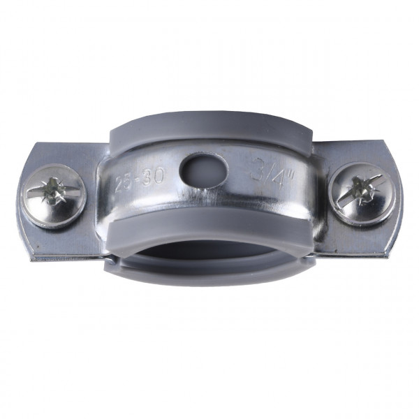 Хомут в сборе CR 3/4″ (25-30мм) с винтом-шурупом 8*80 и дюбелем в уп., серый (000006303)