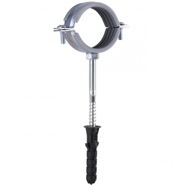 Хомут в сборе CR 1 1/2″ (47-53мм) с винтом-шурупом 8*100 и дюбелем в уп., серый (000006305)