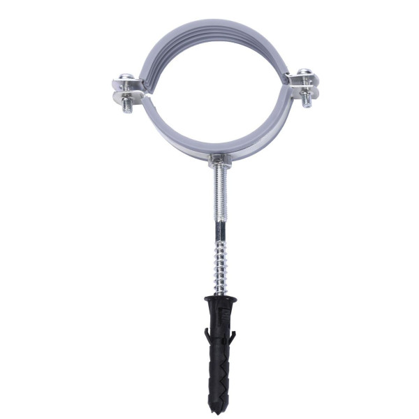 Хомут в сборе CR 2 1/2″ (70-80мм) с винтом-шурупом 8*100 и дюбелем в уп., серый (000006307)