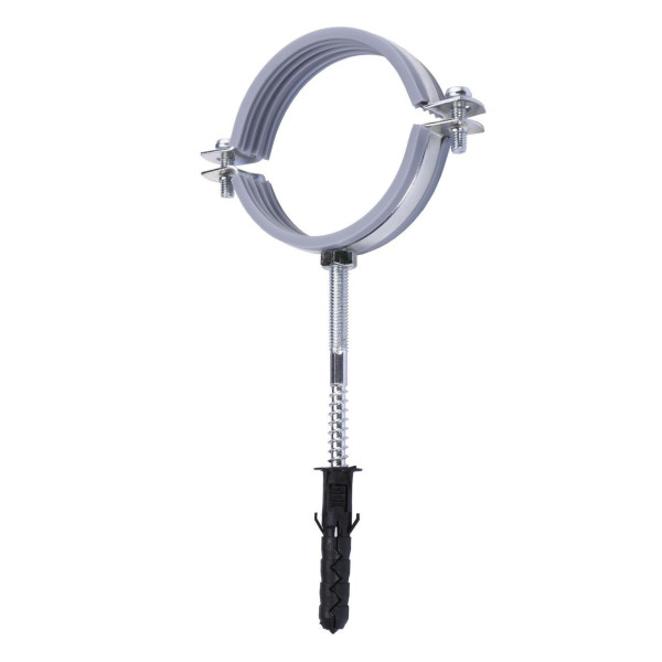 Хомут в сборе CR 2 1/2″ (70-80мм) с винтом-шурупом 8*100 и дюбелем в уп., серый (000006307)