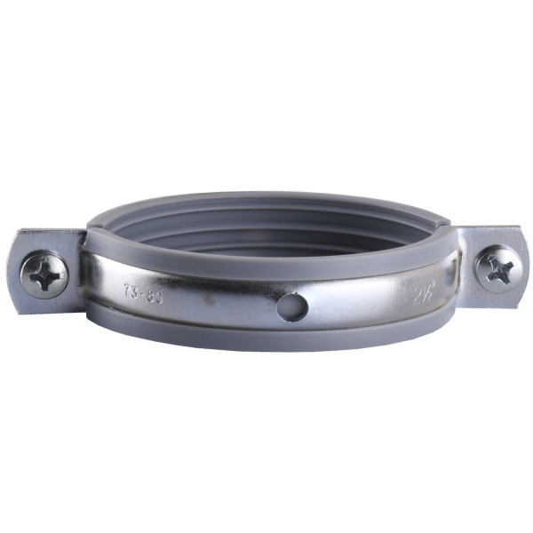 Хомут в сборе CR 2 1/2″ (70-80мм) с винтом-шурупом 8*100 и дюбелем в уп., серый (000006307)