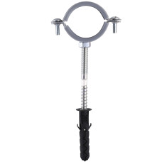 Хомут в сборе CR 1 1/4″ (42-47мм) с винтом-шурупом 8*80 и дюбелем в уп., серый (000007348)