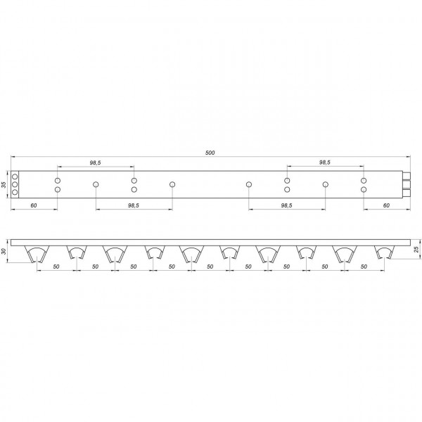 Планка монтажная для крепления трубы теплого пола Ø16/20 шаг 10см длина 50см белая (000008388)