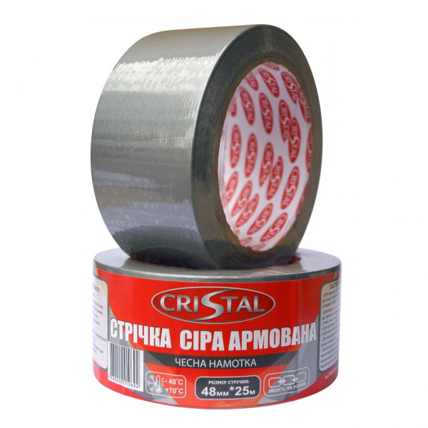 Лента армированная CRISTAL 48мм х 25м серая (000010656)