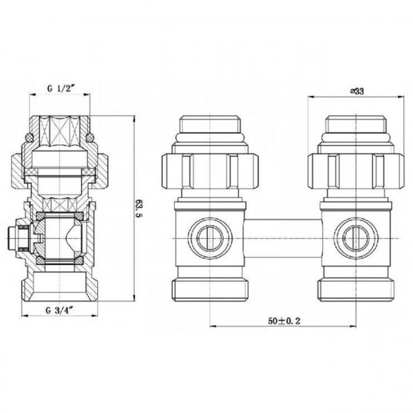 Узел нижнего подключения панельного радиатора SOLOMON NV 5103 прямой шаровой 3/4″ (000010946)