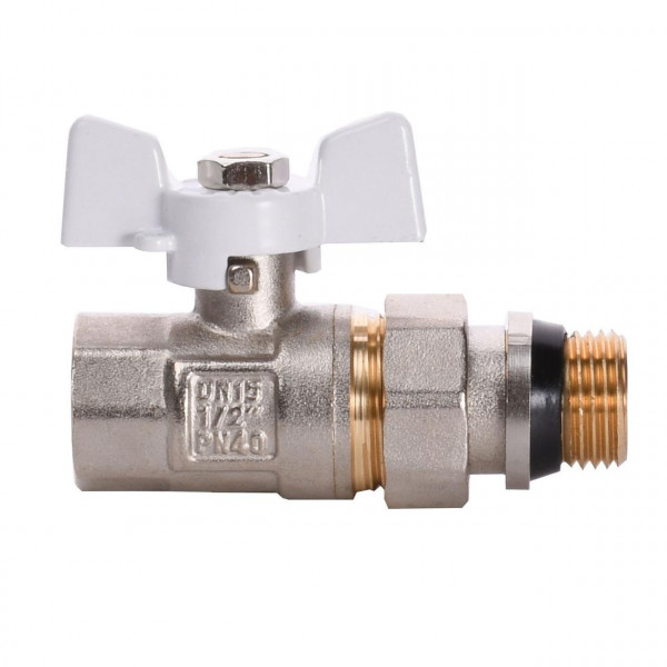 Кран шаровый прямой с американкой Q PROFESSIONAL QP003 PN40 1/2″ антипротечка, Белая бабочка (000014412)