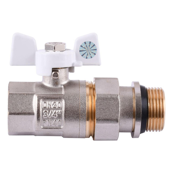 Кран шаровый прямой с американкой Q PROFESSIONAL QP003 PN40 3/4″ антипротечка, Белая бабочка (000014413)