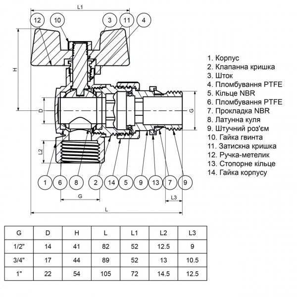 Кран шаровый угловой с американкой Q PROFESSIONAL QP004 PN40 1/2″ антипротечка, Белая бабочка (000014415)