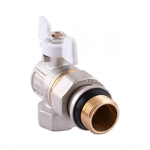 Кран шаровый угловой с американкой Q PROFESSIONAL QP004 PN40 3/4″ антипротечка, Белая бабочка (000014416)