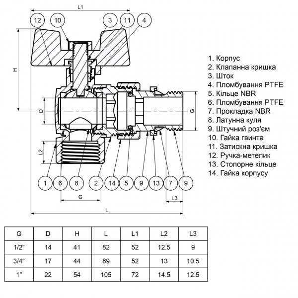 Кран шаровый угловой с американкой Q PROFESSIONAL QP004 PN40 3/4″ антипротечка, Белая бабочка (000014416)